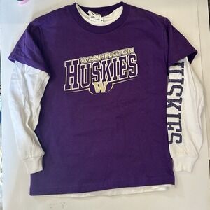 Washington Huskies Boys Layered Long Sleeve Shirts Medium New With Tags